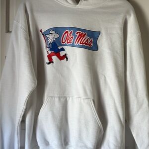 Ole Miss Mascot Pullover Hoodie in White with Red & Blue Graphic